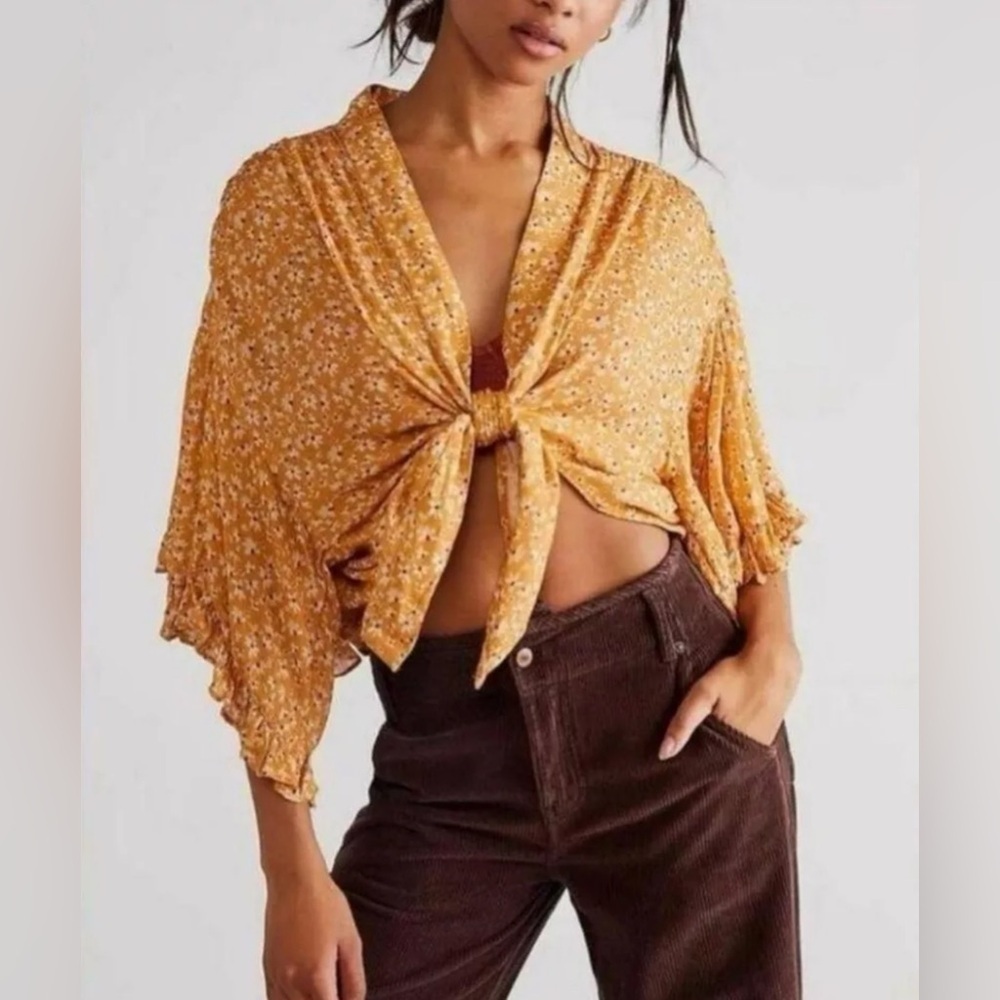 Free People Floral‎ Top Shirt, Size L